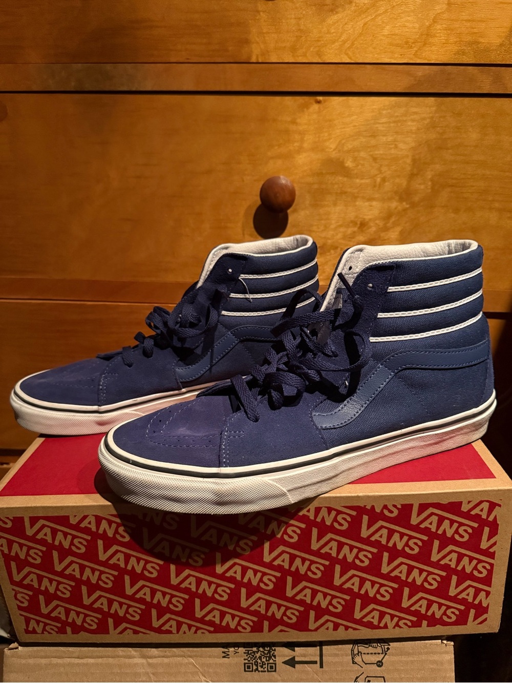Vans Suede Navy Blue and White Sk8 Hi Shoes